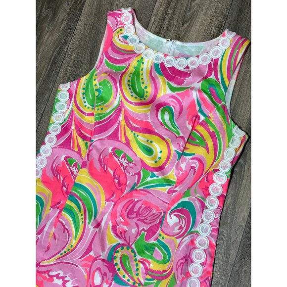 Lilly Pulitzer Mila Shift Dress All Nighter Flamingos Size 10 Lined Lace Casual - Picture 2 of 9
